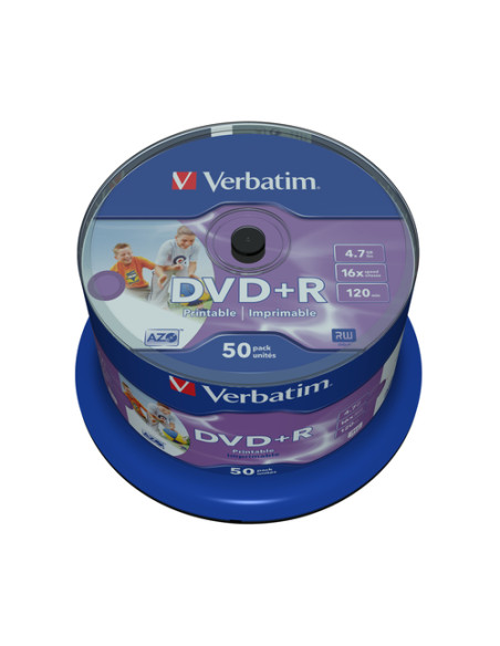 Verbatim DVD+R Wide Inkjet Printable No ID Brand 4,7 GB 50 pz
