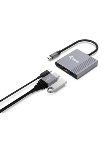 Equip Adattatore 3 in 1 da USB-C a HDMI / USB-A / USB PD, 4K/60Hz, 100W USB PD