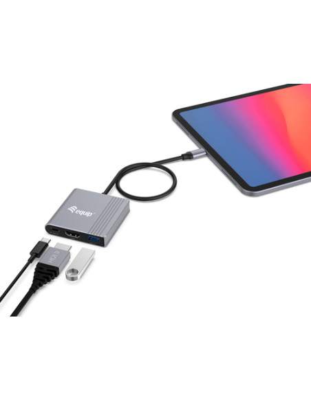 Equip Adattatore 3 in 1 da USB-C a HDMI / USB-A / USB PD, 4K/60Hz, 100W USB PD
