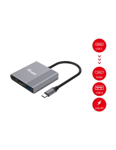 Equip Adattatore 3 in 1 da USB-C a HDMI / USB-A / USB PD, 4K/60Hz, 100W USB PD