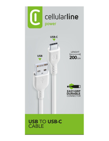 Cellularline Power Cable 200cm - USB-C Cavo USB-C per ricarica e trasferimento dati
