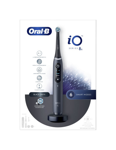 Oral-B iO Spazzolino Elettrico Ricaricabile 8S Nero, 2 Testine, 1 Custodia Da Viaggio, 1 Spazzolino