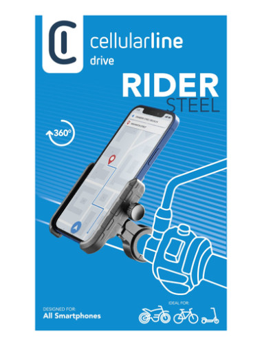 Cellularline Rider Steel - Universal Supporto smartphone in alluminio da manubrio