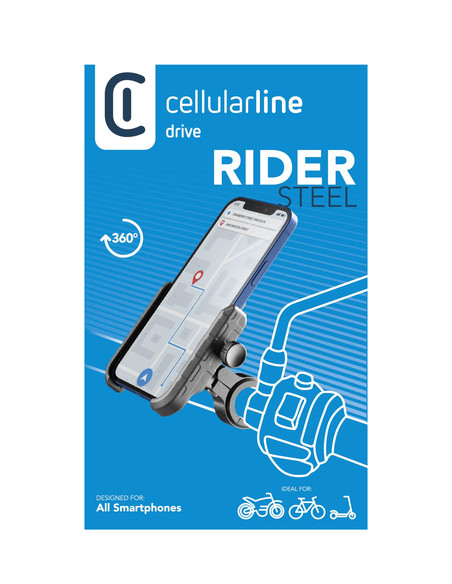 Cellularline Rider Steel - Universal Supporto smartphone in alluminio da manubrio