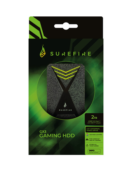 SureFire Gaming disco rigido esterno 2 TB 2.5" Micro-USB B 3.2 Gen 1 (3.1 Gen 1) Nero, Grigio