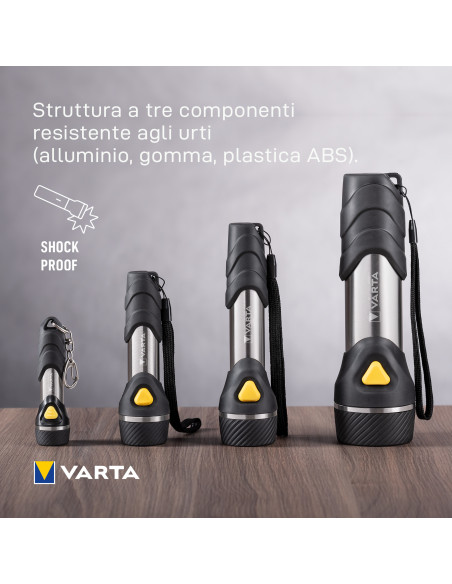 Varta Day Light Multi LED F20 LED Flashlight (incl. 2x Longlife Power AA e cordino, a prova d'urto) argento/nero per la casa, pe