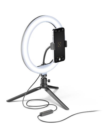 Tech Pop Selfie Ring Multicolor - Universale Anello led con modalità RGB a luminosità regolabile e treppiede per riprese video