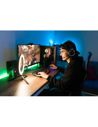 Tech Pop Selfie Ring Multicolor - Universale Anello led con modalità RGB a luminosità regolabile e treppiede per riprese video