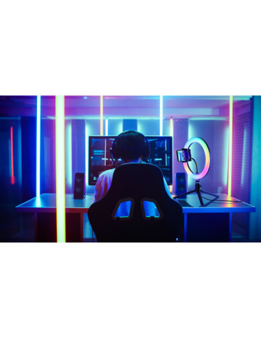 Tech Pop Selfie Ring Multicolor - Universale Anello led con modalità RGB a luminosità regolabile e treppiede per riprese video