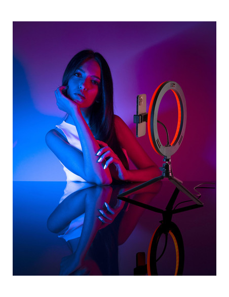 Tech Pop Selfie Ring Multicolor - Universale Anello led con modalità RGB a luminosità regolabile e treppiede per riprese video
