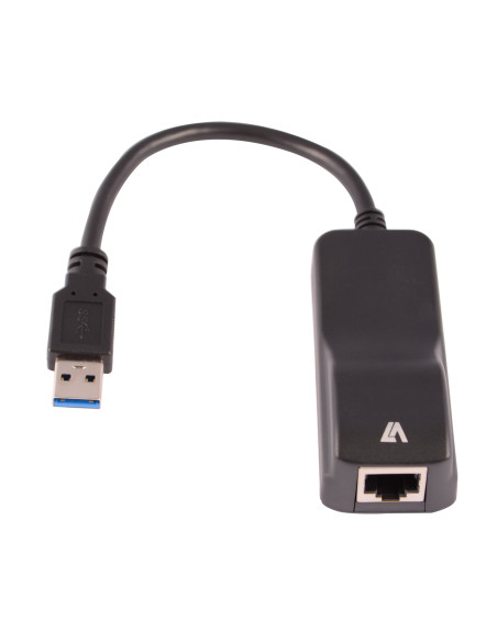 V7 Adaptador negro Gigabit Ethernet con conector USB 3.0 A macho a RJ45 hembra