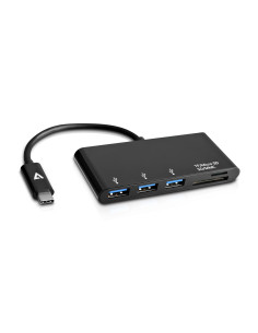 V7 Adaptador USB negro con conector USB-C macho a 3 hembras: USB 3.0 A Micro SD SD/MMC