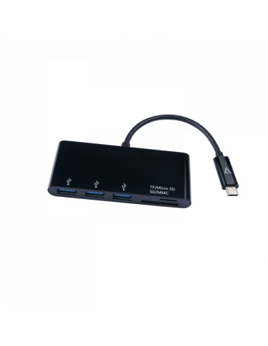 V7 Adaptador USB negro con conector USB-C macho a 3 hembras: USB 3.0 A Micro SD SD/MMC