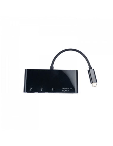 V7 Adaptador USB negro con conector USB-C macho a 3 hembras: USB 3.0 A Micro SD SD/MMC