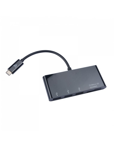 V7 Adaptador USB negro con conector USB-C macho a 3 hembras: USB 3.0 A Micro SD SD/MMC
