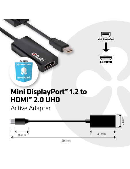 CLUB3D CAC-1170 adattatore per inversione del genere dei cavi Mini DisplayPort 1.2 HDMI 2.0 Nero