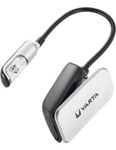Varta Book Light (incl. 2x CR2032 Celle a bottone, con impugnatura a clip e collo flessibile) argento/nero, luce a clip