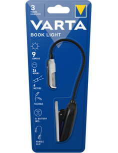 Varta Book Light (incl. 2x CR2032 Celle a bottone, con impugnatura a clip e collo flessibile) argento/nero, luce a clip 2