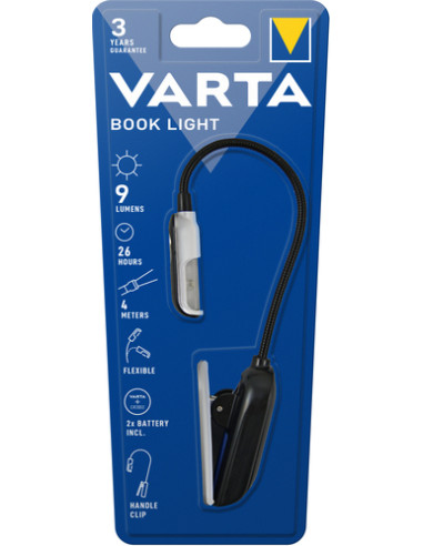 Varta Book Light (incl. 2x CR2032 Celle a bottone, con impugnatura a clip e collo flessibile) argento/nero, luce a clip