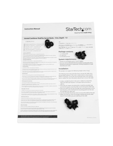 StarTech.com Ripiano Rack 19" 2U - Mensola Universale ventilata per rack e armadi di Rete da 19 pollici - Scaffale in Acciaio re