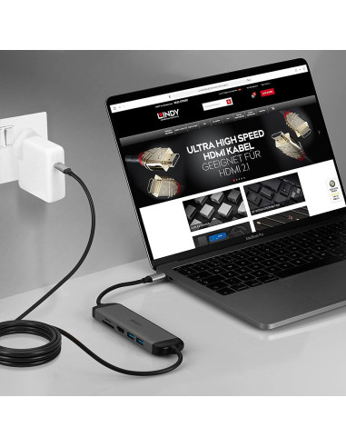 Lindy 43326 replicatore di porte e docking station per laptop Cablato USB 3.2 Gen 1 (3.1 Gen 1) Type-C Nero, Grigio