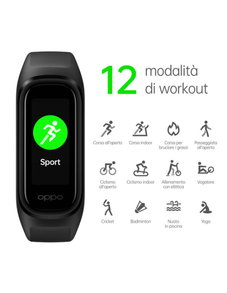 OPPO Band Sport Tracker Smartwatch con Display AMOLED a Colori 1.1'' 5ATM Carica Magnetica, Impermeabile 50m, Pedometro Fitness 