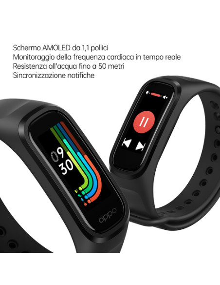 OPPO Band Sport Tracker Smartwatch con Display AMOLED a Colori 1.1'' 5ATM Carica Magnetica, Impermeabile 50m, Pedometro Fitness 