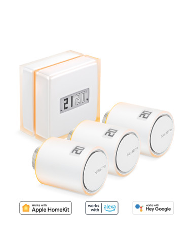 Netatmo Kit Termostato intelligente + 3 Valvole Termostatiche Intelligenti Aggiuntivi per Termosifoni