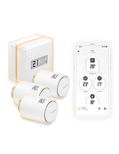 Netatmo Kit Termostato intelligente + 3 Valvole Termostatiche Intelligenti Aggiuntivi per Termosifoni
