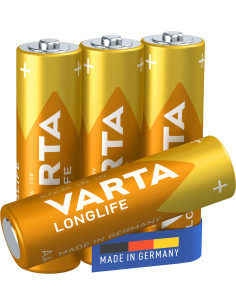 Varta Longlife, Batteria Alcalina, AA, Mignon LR6, 1.5V, Blister da 4, Made in Germany