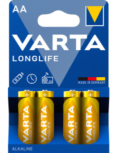 Varta Longlife, Batteria Alcalina, AA, Mignon LR6, 1.5V, Blister da 4, Made in Germany 2