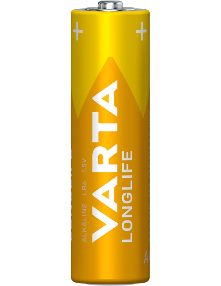 Varta Longlife, Batteria Alcalina, AA, Mignon LR6, 1.5V, Blister da 4, Made in Germany