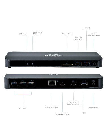 i-tec Metal Thunderbolt 3 Dual 4K Docking Station + Power Delivery 65W