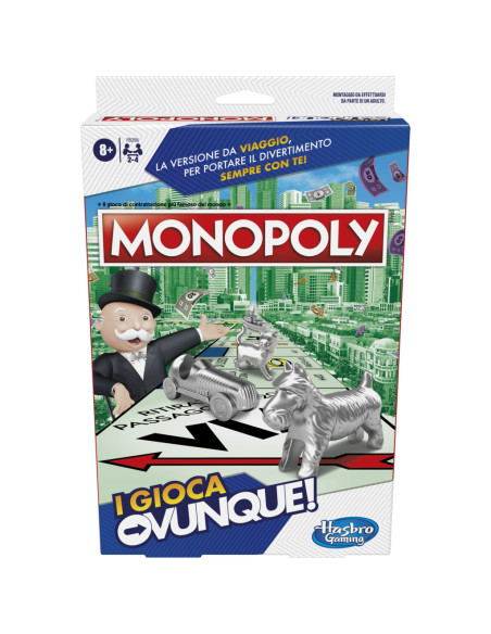 Monopoly I Gioca Ovunque, gioco per bambini e bambine dagli 8 anni in su, gioco portatile per 2-4 giocatori, gioco da viaggio pe