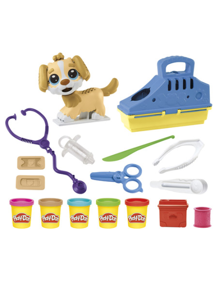 Play-Doh Set da Veterinario, playset con cane giocattolo per bambini dai 3 anni in su, include 10 strumenti e 5 colori di pasta 
