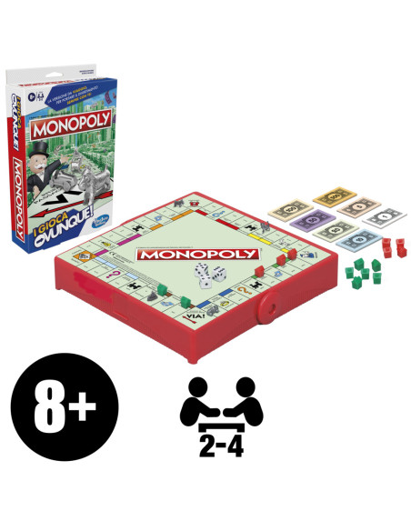 Monopoly I Gioca Ovunque, gioco per bambini e bambine dagli 8 anni in su, gioco portatile per 2-4 giocatori, gioco da viaggio pe