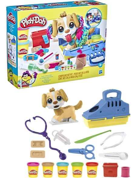 Play-Doh Set da Veterinario, playset con cane giocattolo per bambini dai 3 anni in su, include 10 strumenti e 5 colori di pasta 