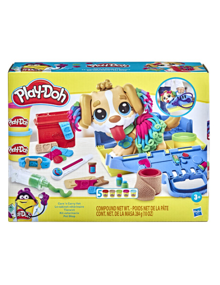 Play-Doh Set da Veterinario, playset con cane giocattolo per bambini dai 3 anni in su, include 10 strumenti e 5 colori di pasta 