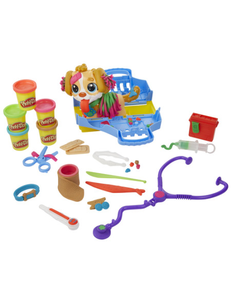 Play-Doh Set da Veterinario, playset con cane giocattolo per bambini dai 3 anni in su, include 10 strumenti e 5 colori di pasta 