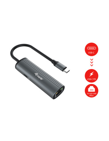 Equip Adattatore da USB-C a RJ45 per rete Gigabit + 100W USB PD