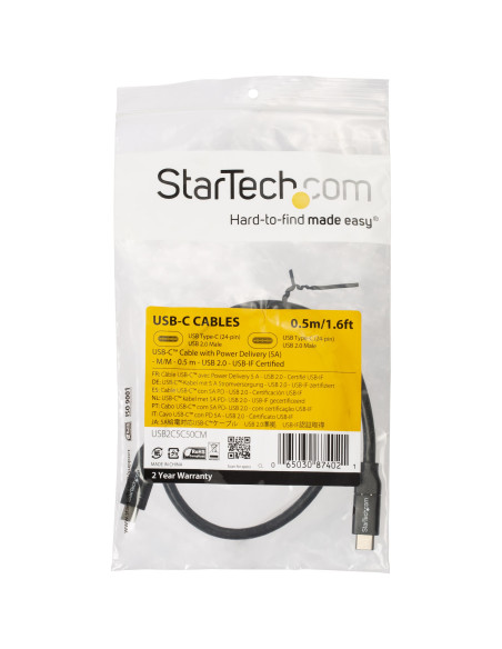 StarTech.com Cavo USB-C a USB-C con Power Delivery PD 5A - M/M - USB2.0 - Conforme USB-IF da 50cm