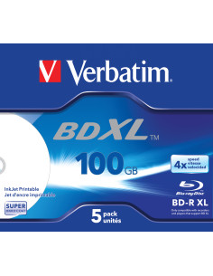 Verbatim BD-R XL 100GB* 4x Ampia area stampabile a getto d'inchiostro, 5 pezzi in Jewel case