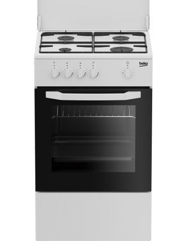 Beko Cucina CSG42009DW, (LxDxA) 50x50x85, Bianca, Forno a gas + grill, piano cottura a gas 4 zone, Coperchio in metallo