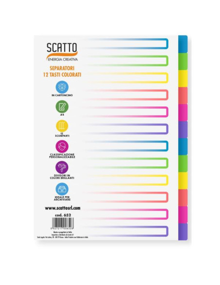 DIVISORI CARTONCINO COLORATO12TASTI