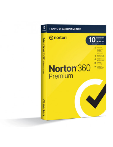 Norton 360 Premium 2024 | Antivirus per 10 dispositivi | Licenza di 1 anno | Secure VPN e Password Manager | PC, Mac, tablet e s