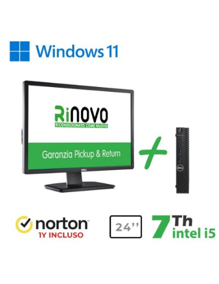 BUNDLE MINIPC DELL REFUR. OPTIPLEX 3050-7050M RNBUNDLE39 i5-7x00 16GB SSD NEW512GB W11P+NORTON ANTIVIRUS 1Y+MONITOR DELL 24"