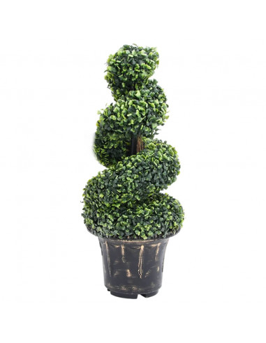 Pianta di Bosso Artificiale a Spirale con Vaso Verde 89 cm