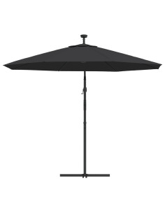 Ombrellone a Sbalzo con LED e Palo in Acciaio 300 cm Nero