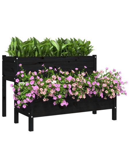 Fioriera Nera 110x84x75 cm in Legno Massello di Pino