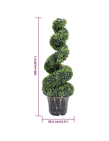 Pianta di Bosso Artificiale a Spirale con Vaso Verde 100 cm